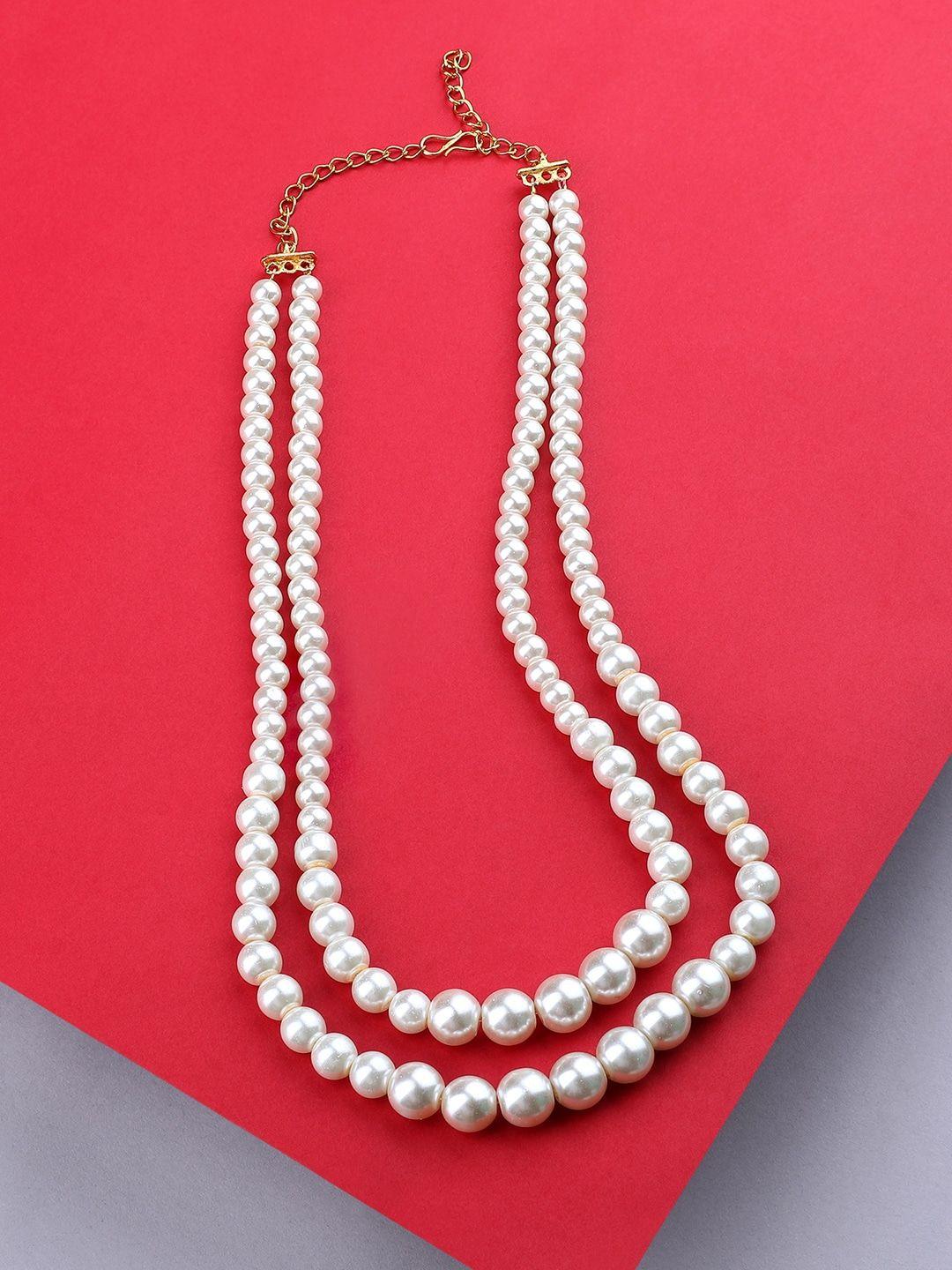 zaveri pearls white & gold-plated layered necklace