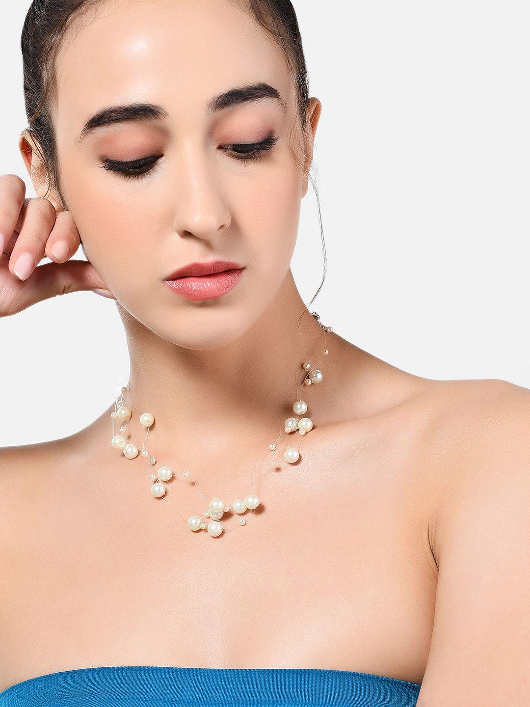 zaveri pearls white & silver-plated layered necklace