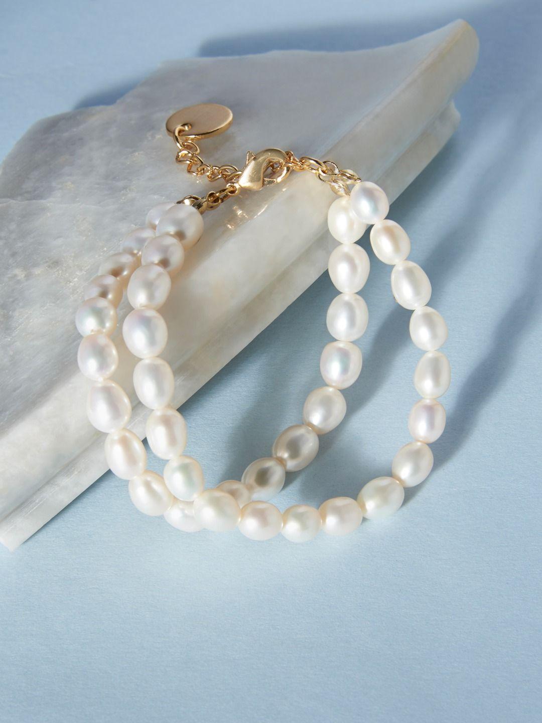 zaveri pearls white gold-plated freshwater natural rice aaa+ dual strand bracelet