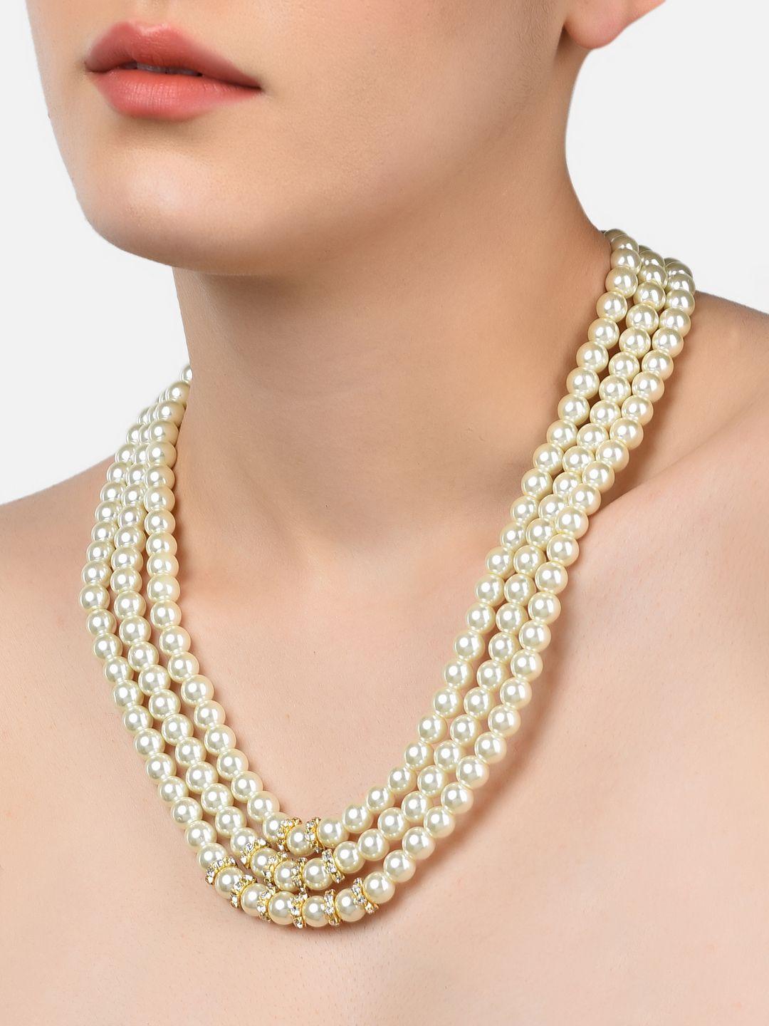 zaveri pearls white gold-plated pearls layered necklace