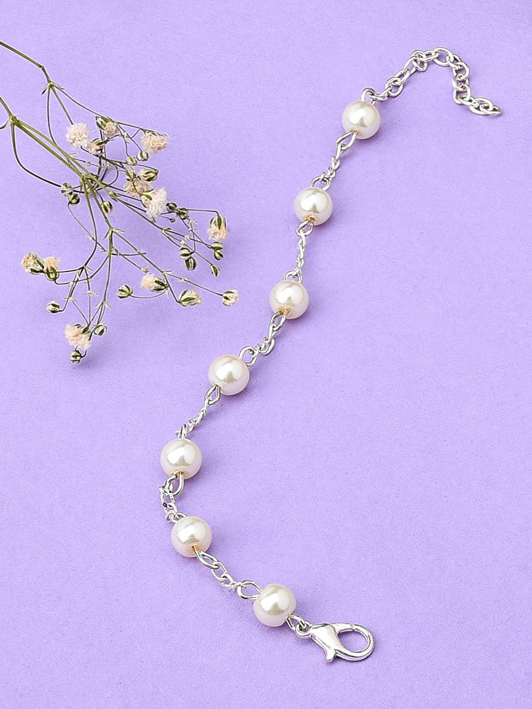 zaveri pearls white silver-plated pearls wraparound bracelet