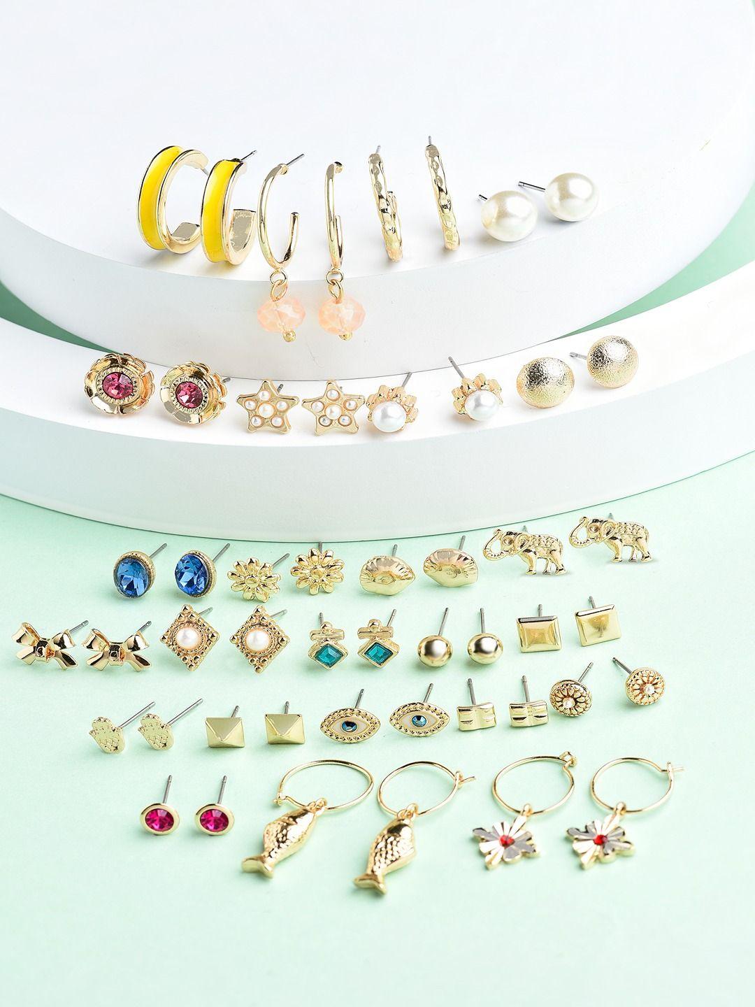 zaveri pearls woman set of 25 multicoloured contemporary studs earrings