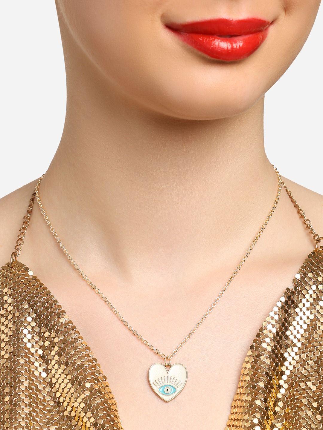 zaveri pearls women gold-plated enamelled heart-shaped pendant with chain