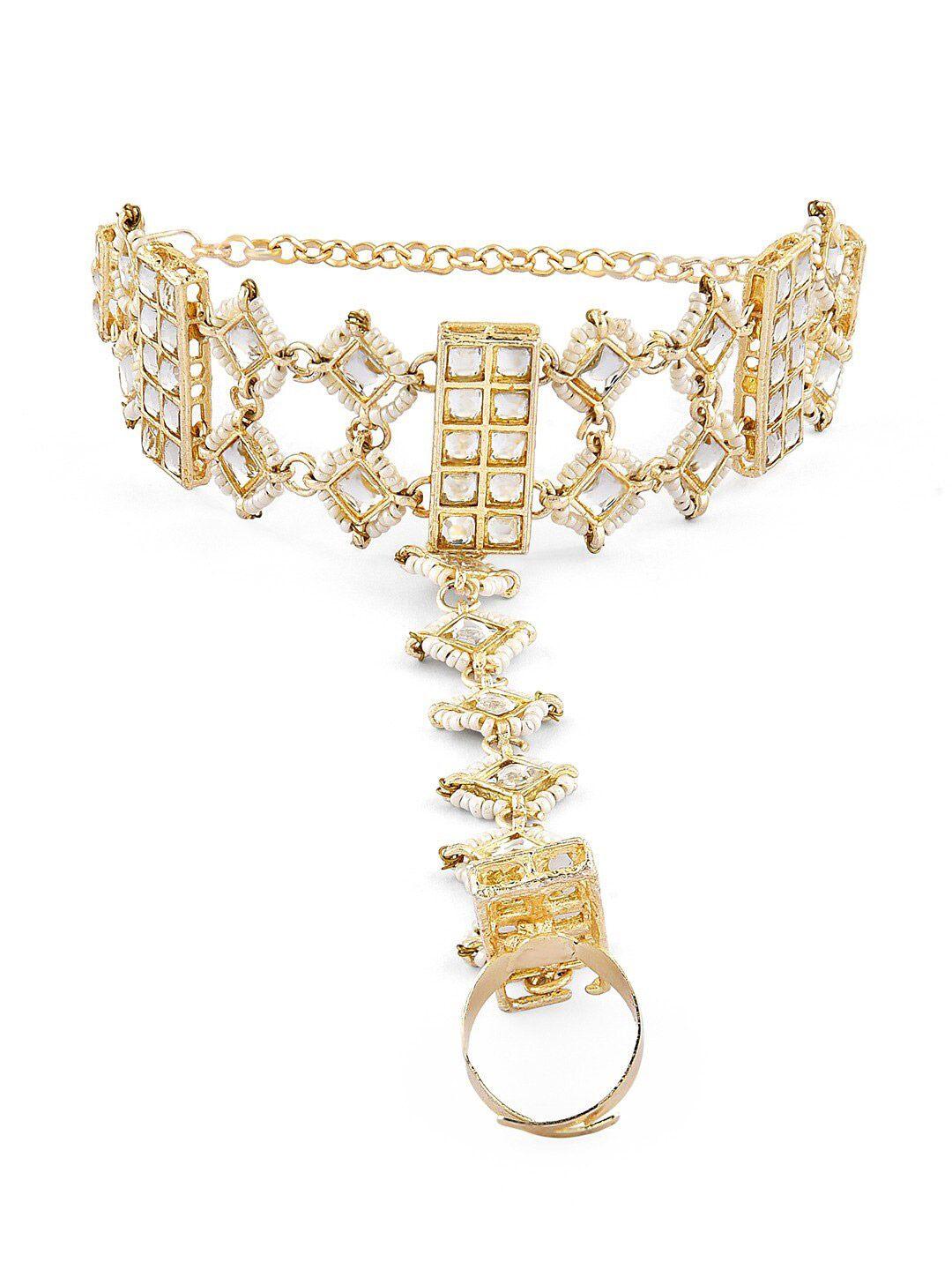 zaveri pearls women gold-plated kundan ring bracelet