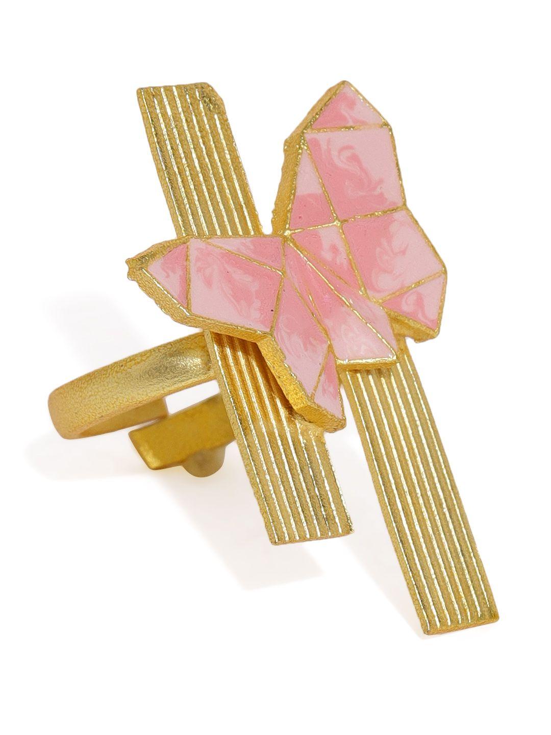 zaveri pearls women gold tone & pink enamelled adjustable finger ring