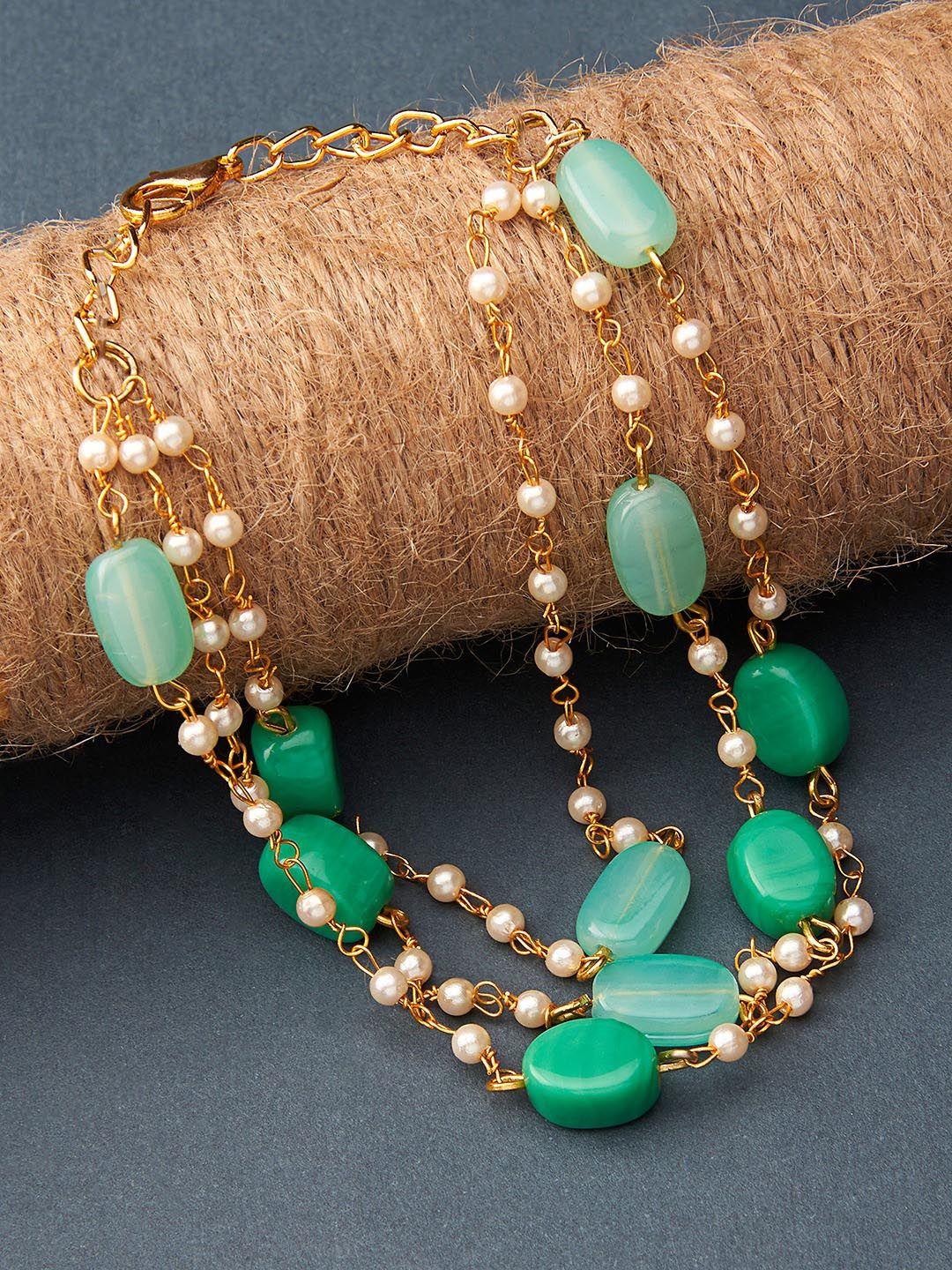 zaveri pearls women gold-toned & green beaded multistrand bracelet