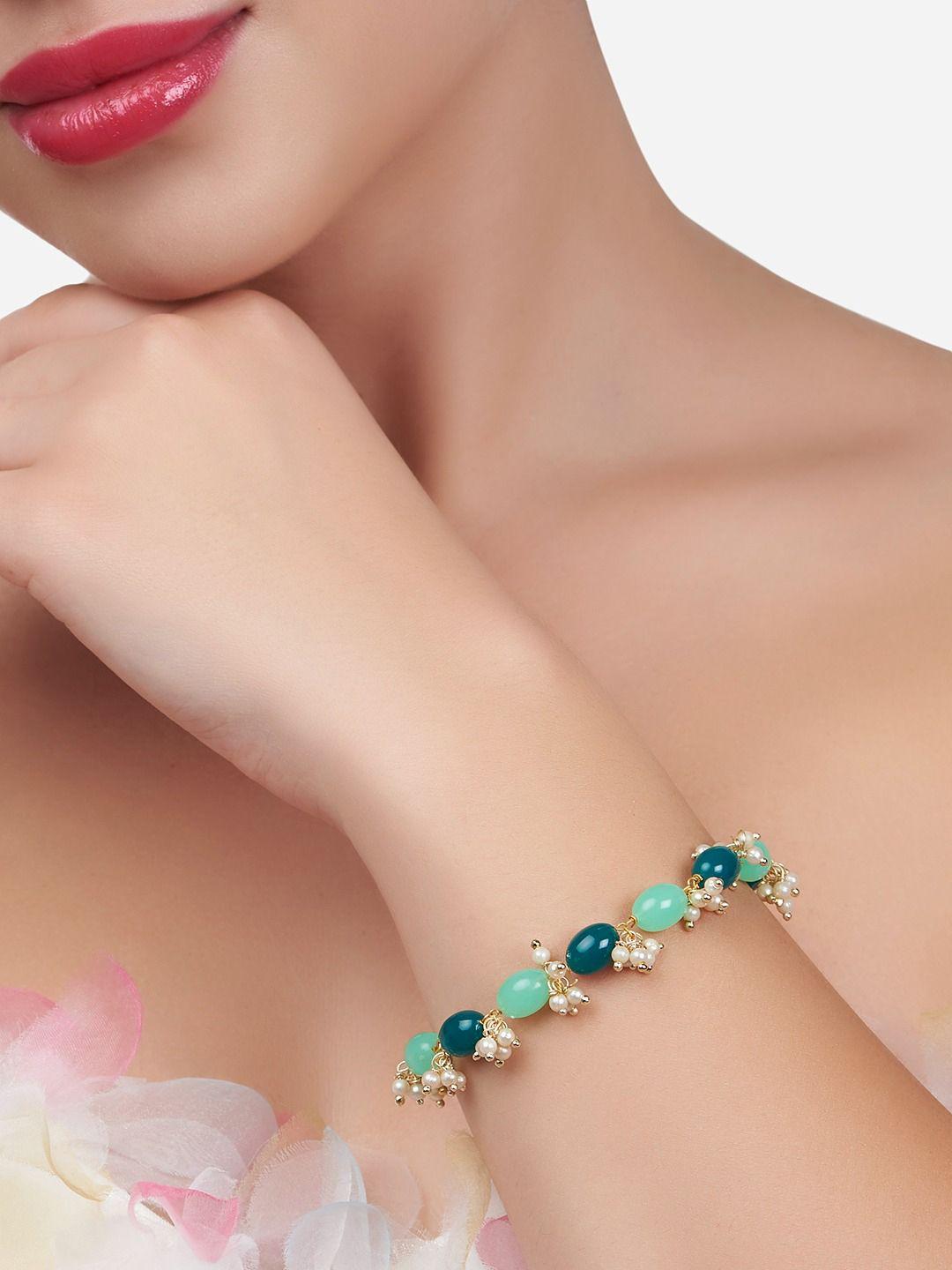 zaveri pearls women gold-toned & green gold-plated link bracelet