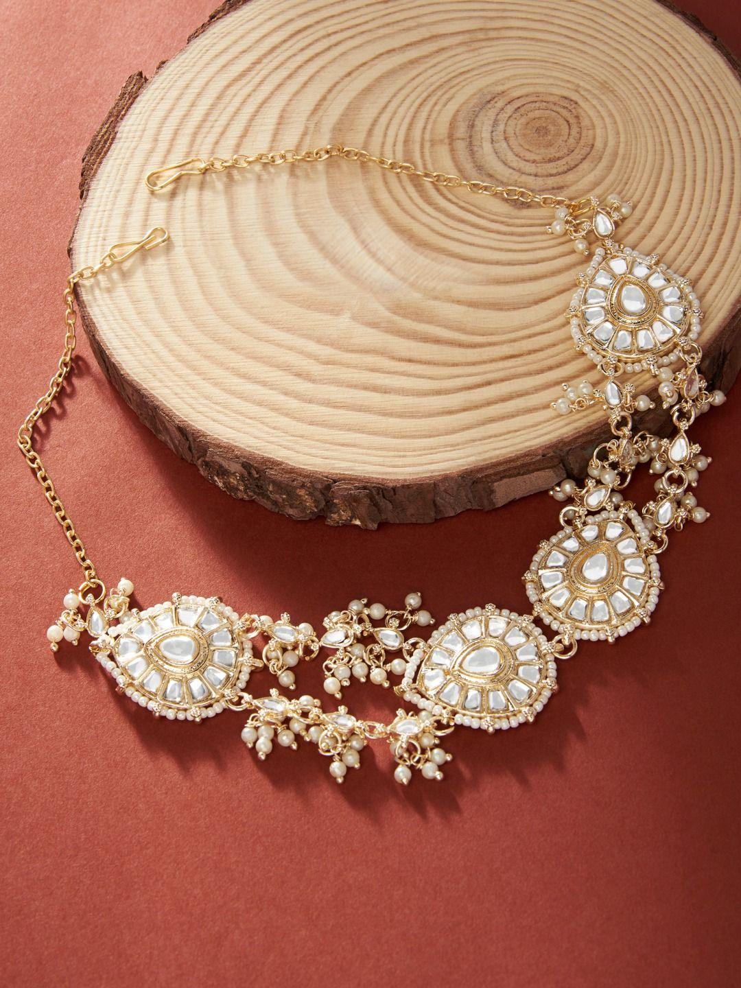 zaveri pearls women gold-toned artificial stone studded matha patti