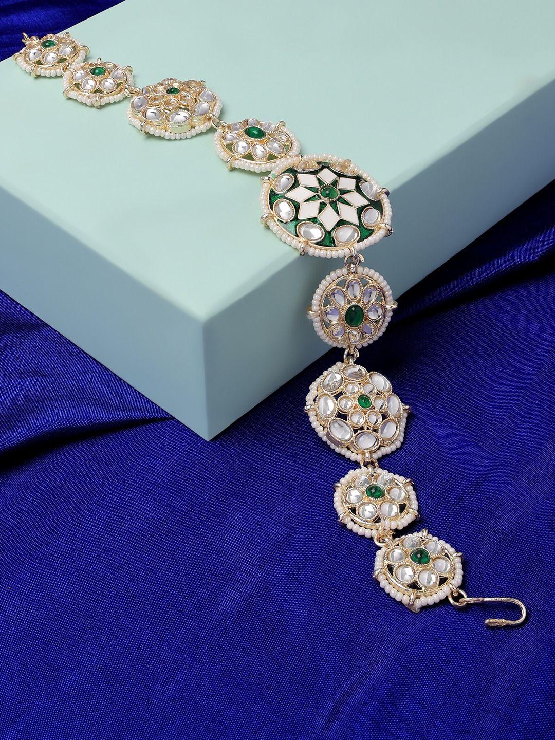 zaveri pearls women green & gold-toned embellished hairband