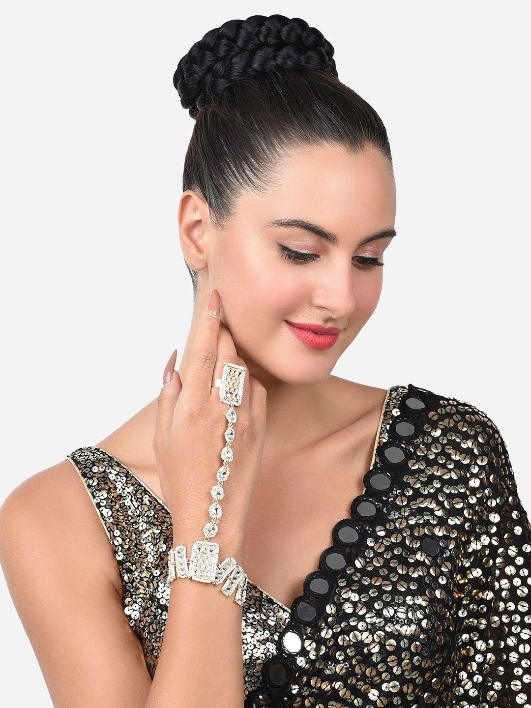 zaveri pearls women kundan gold-plated ring bracelet