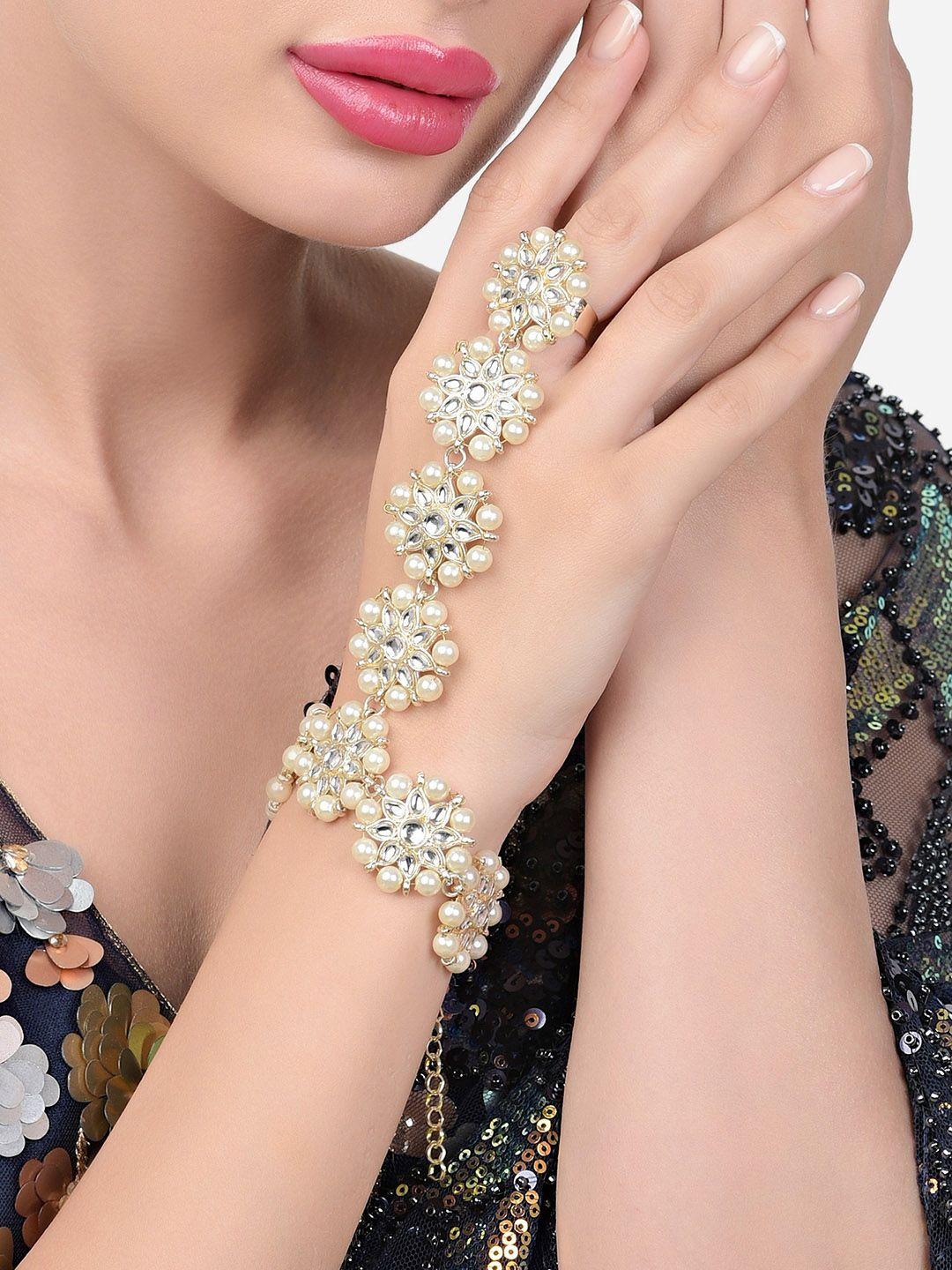 zaveri pearls women kundan gold-plated ring bracelet