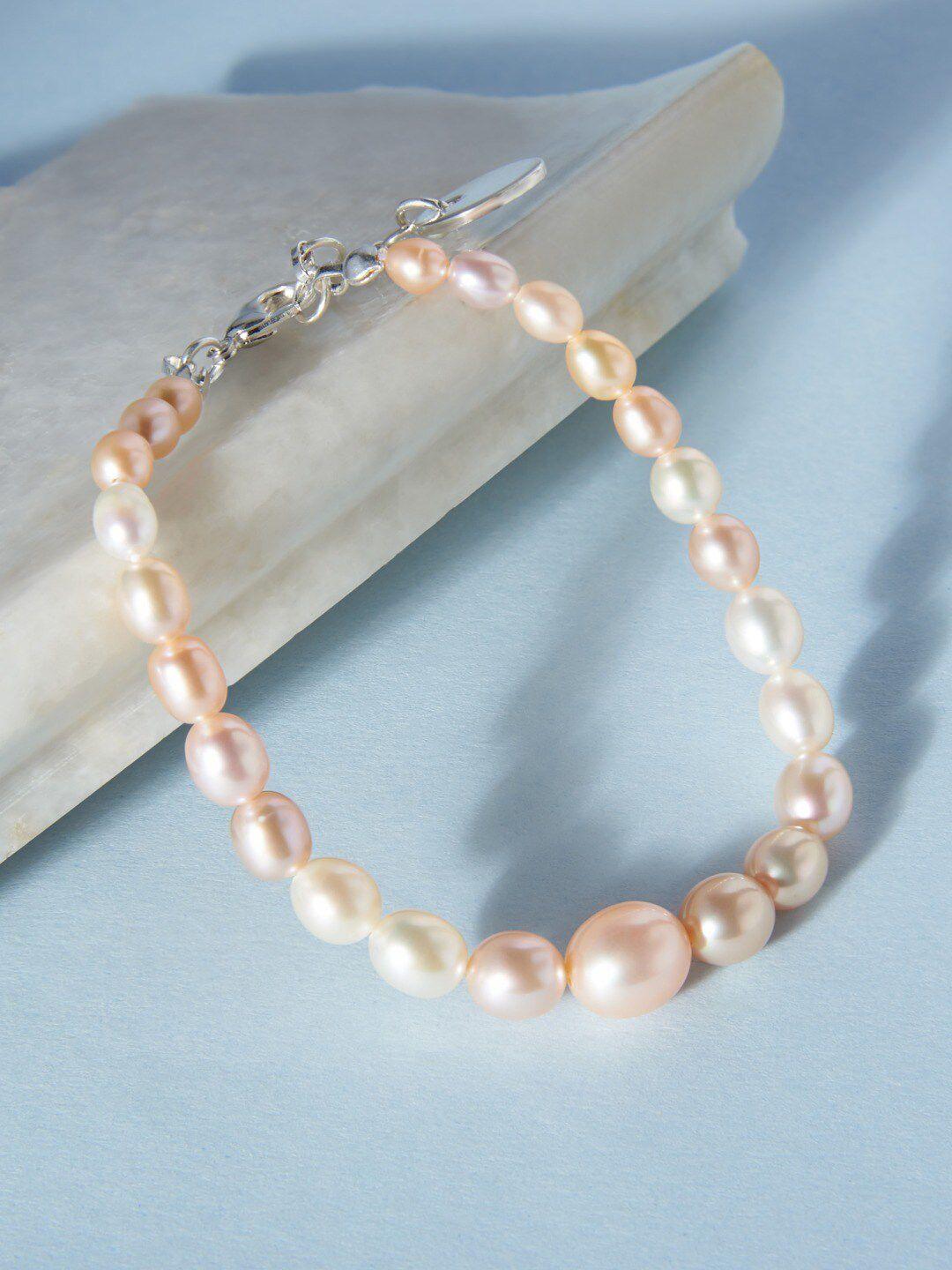 zaveri pearls women off white & silver-plated wraparound freshwater natural pearl bracelet