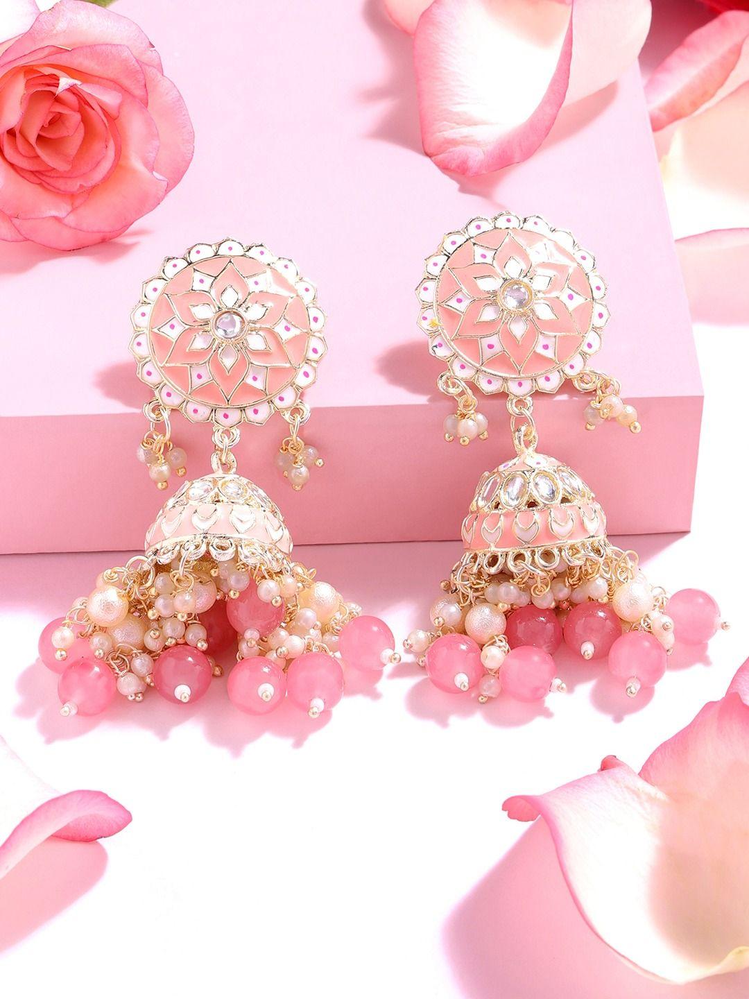 zaveri pearls women pink contemporary jhumkas earrings