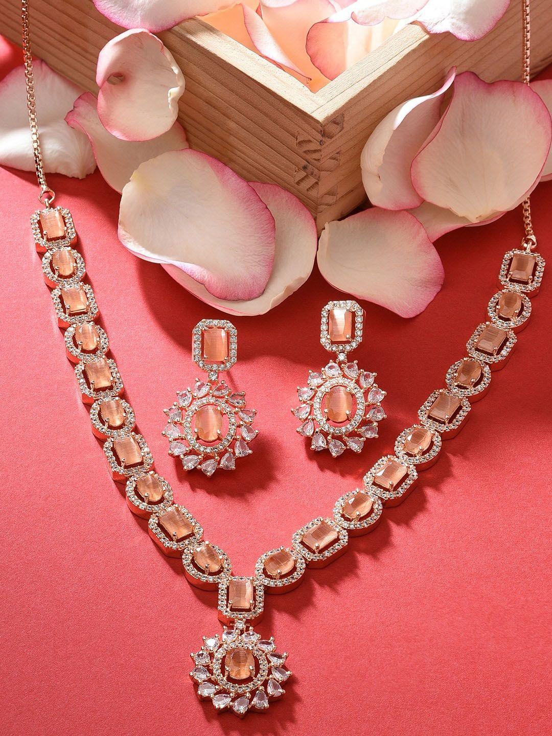zaveri pearls women rose gold-plated cz studded jewellery set