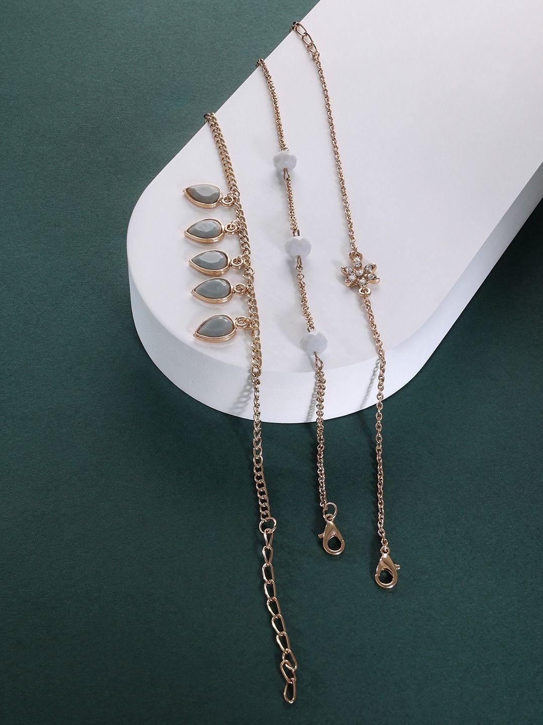 zaveri pearls women set of 3 grey stones & beads embellished contemporary stack bracelets