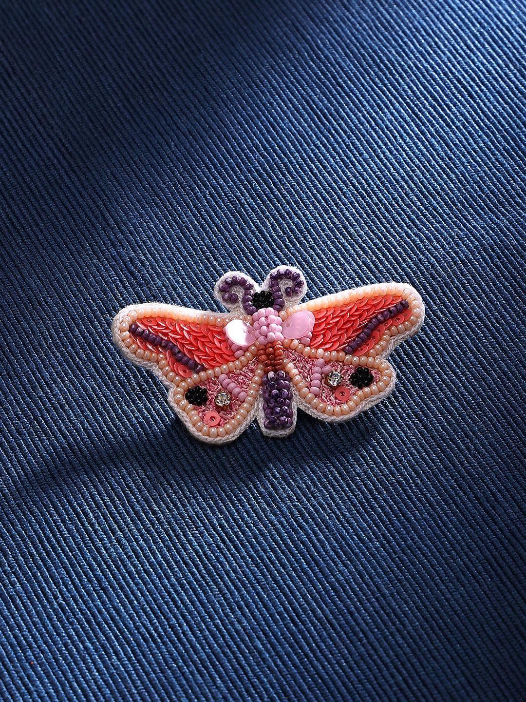 zaveri pearls women stone-studded & beaded butterfly brooch