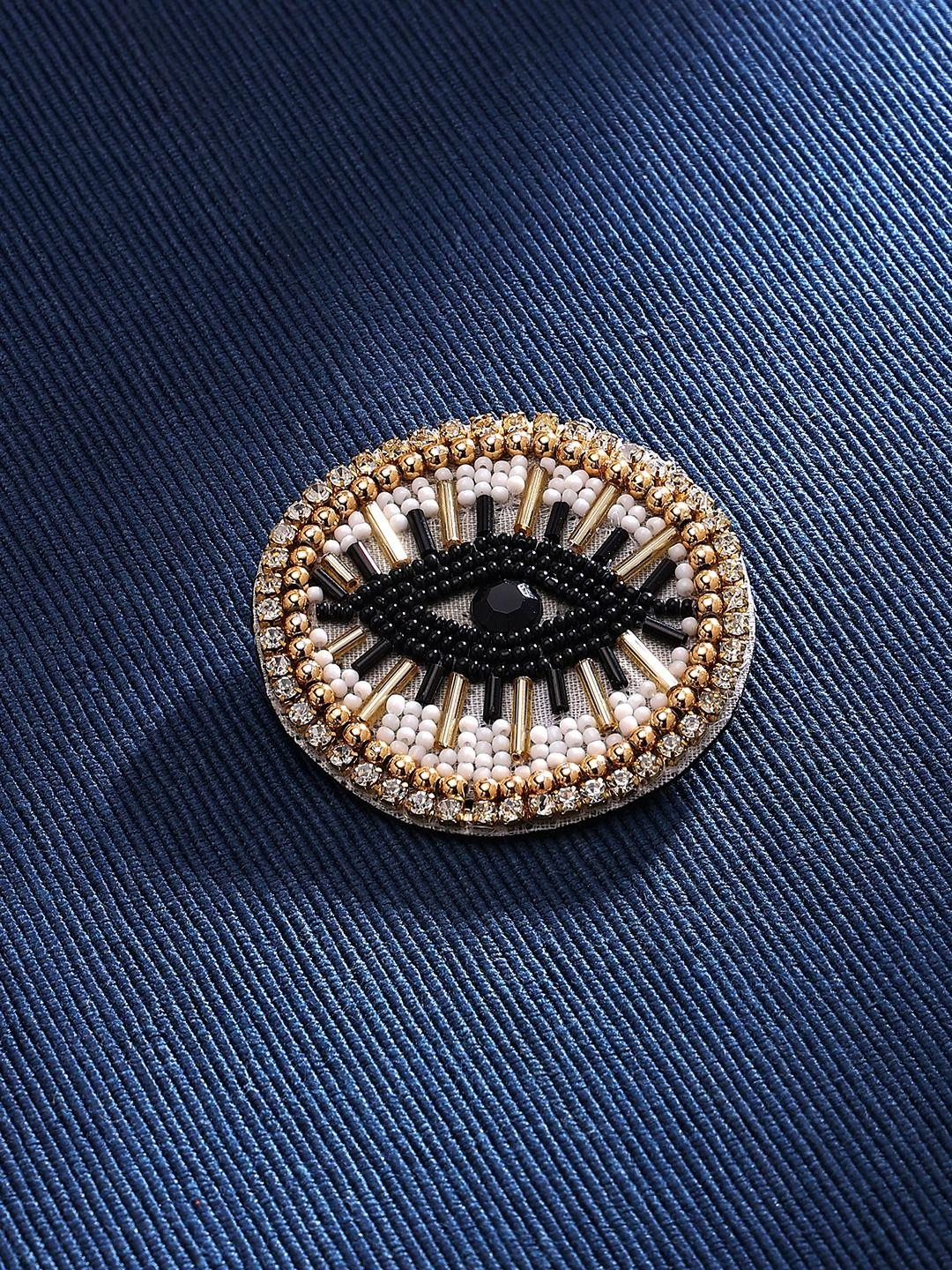 zaveri pearls women stone-studded & beaded evil eye brooch