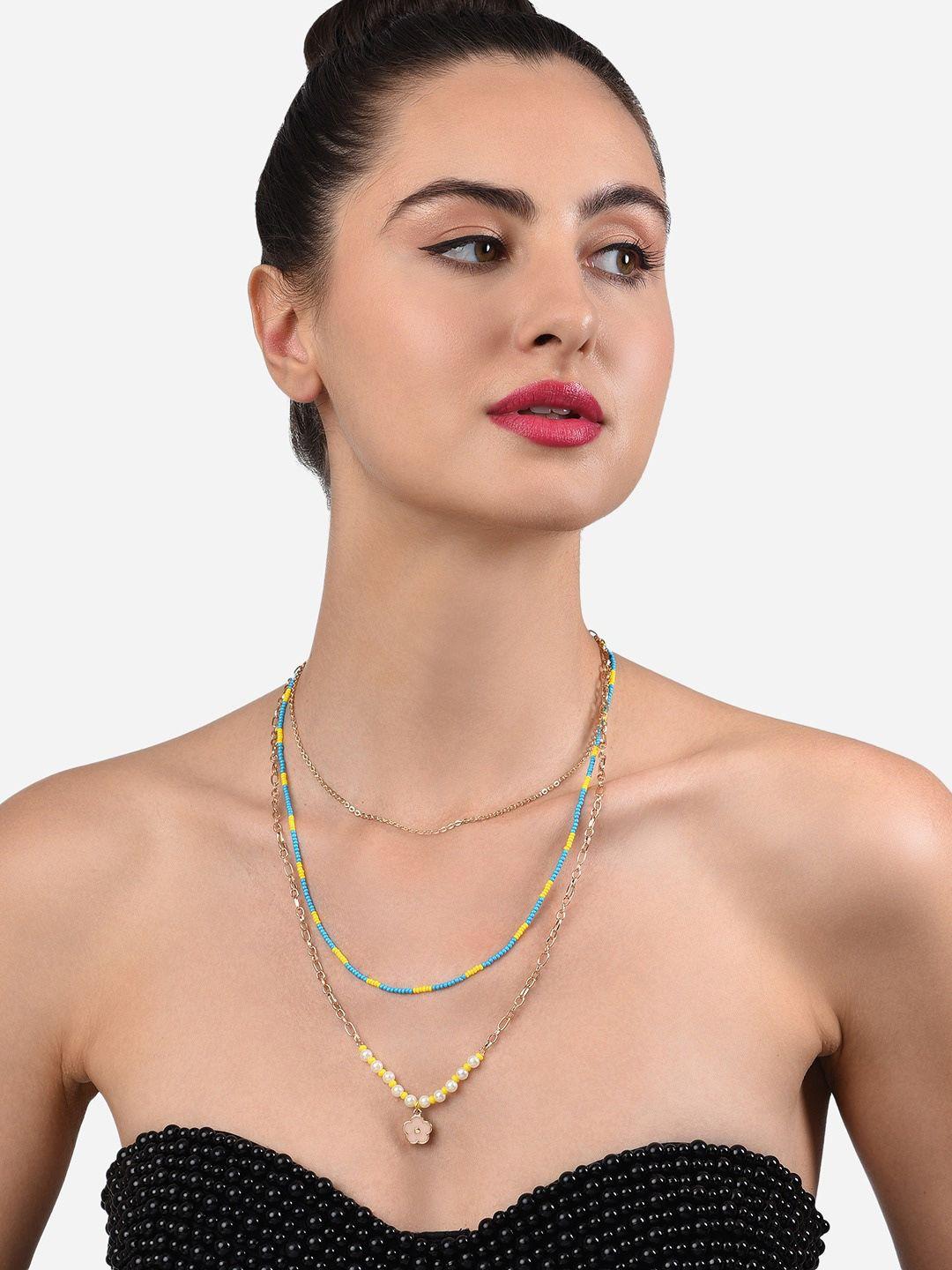 zaveri pearls women turquoise blue necklace and chains