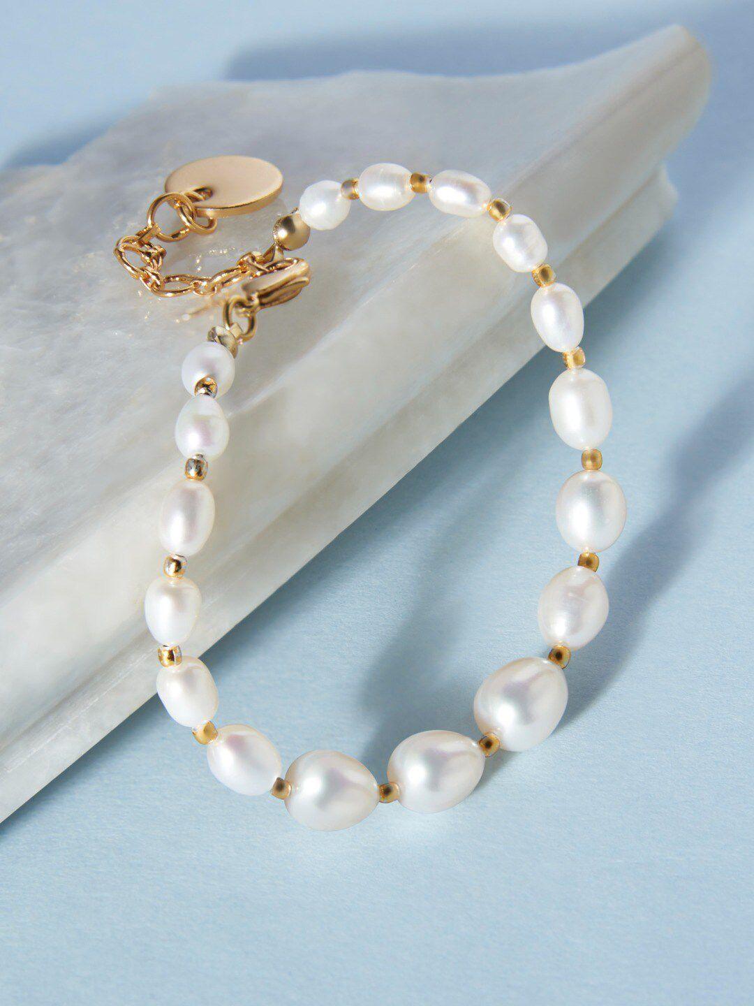 zaveri pearls women white & gold-plated freshwater natural aaa+ graduation rice bracelet