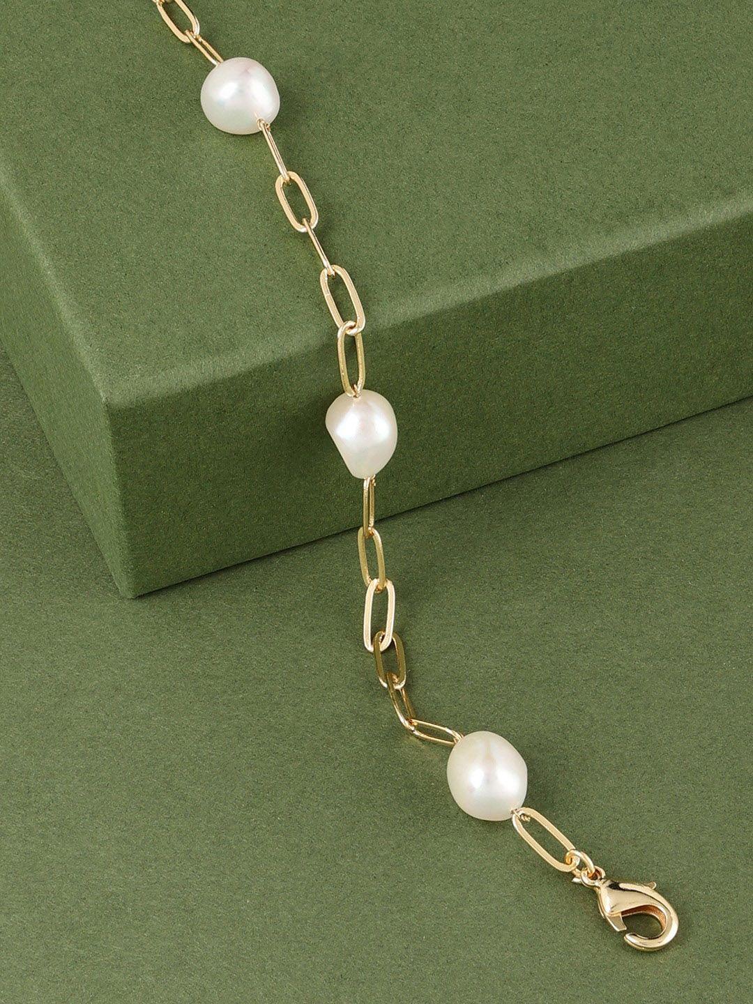 zaveri pearls women white brass pearls gold-plated wraparound bracelet