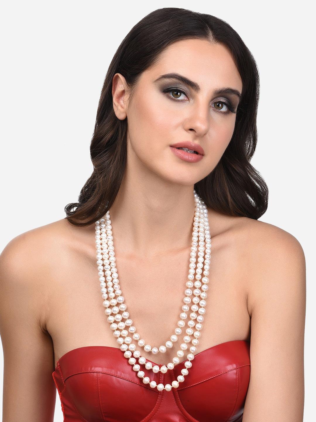 zaveri pearls women white necklace and chains