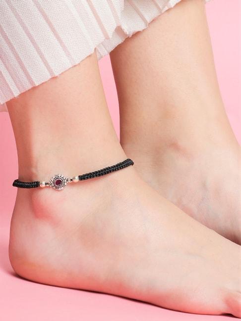 zavya 92.5 sterling silver classic oxidized red stone anklet for women