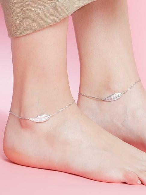 zavya 925 sterling silver leafy rhodium link chained flexible anklets for women