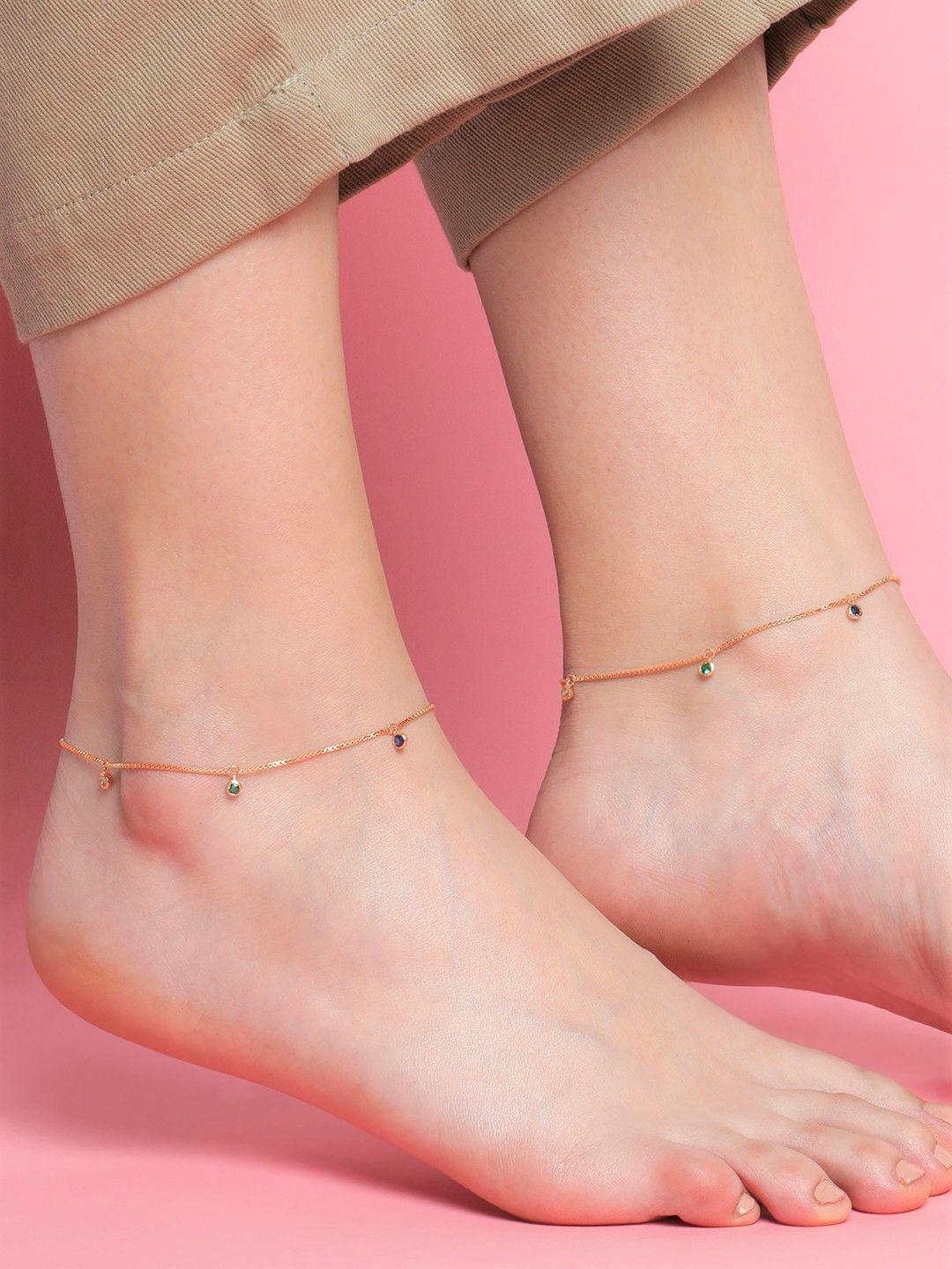 zavya pair of rose gold-plated sterling silver anklet