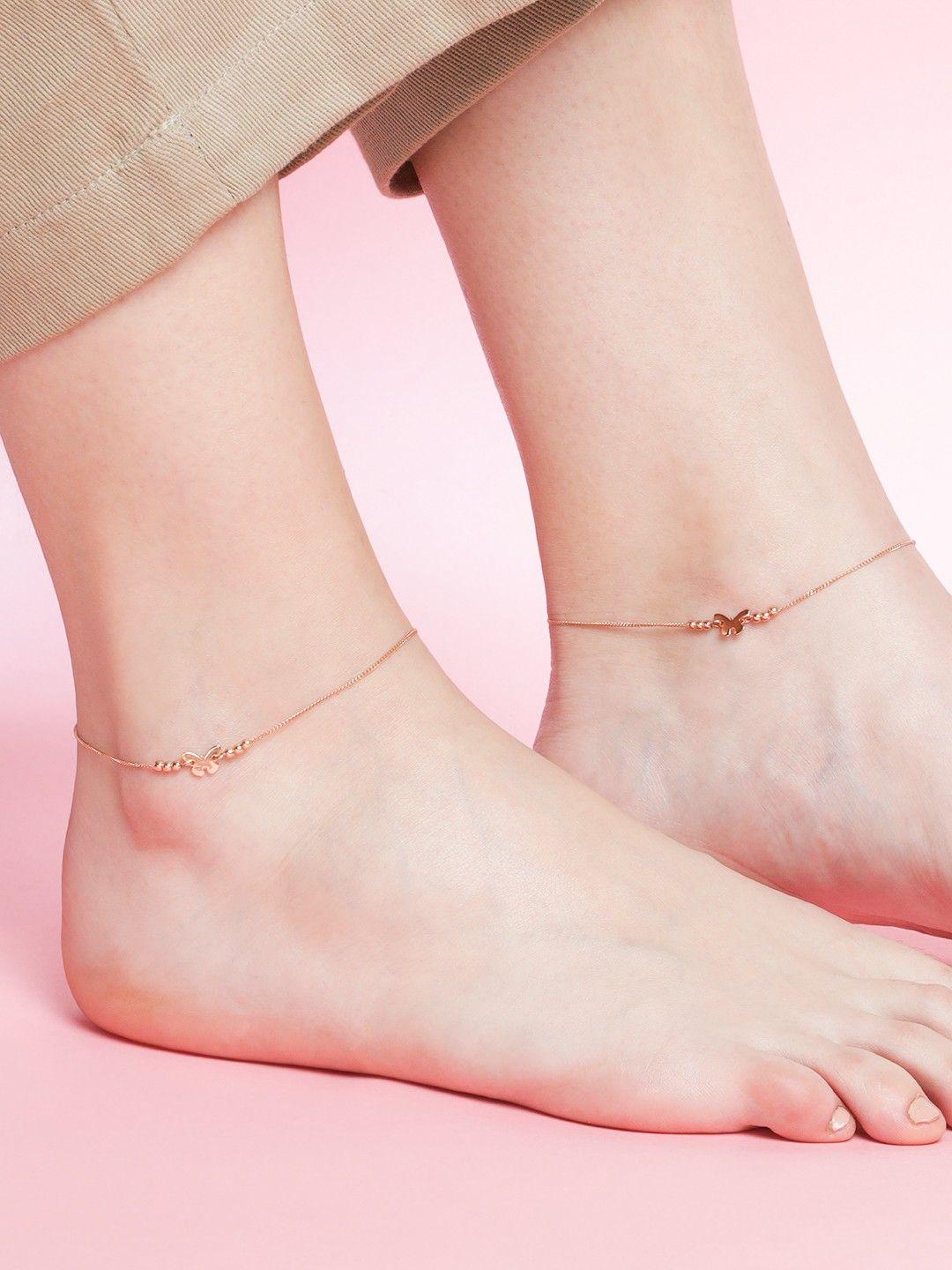 zavya pair of rose gold-plated sterling silver anklets