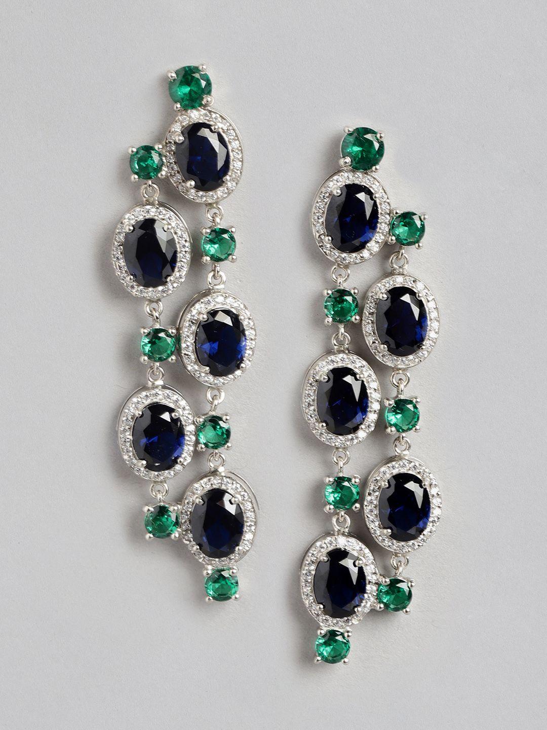 zavya rhodium-plated 925 pure sterling silver cz studded teardrop shaped drop earrings