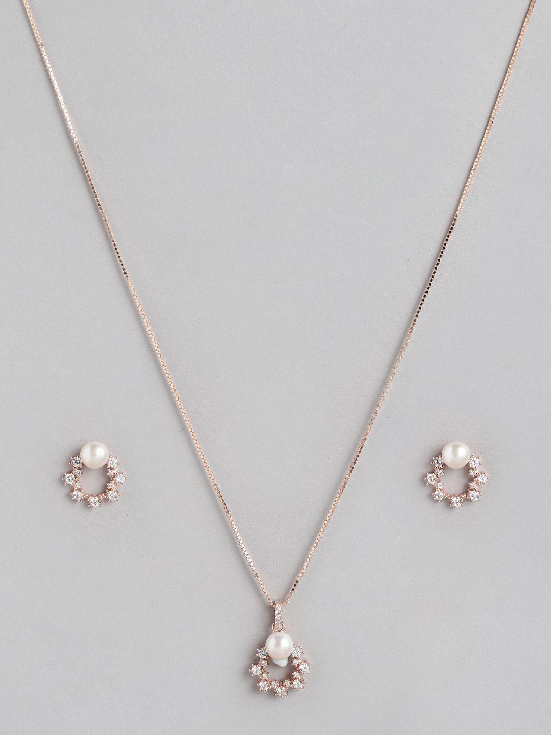 zavya rose gold-plated pearls 925 pure sterling silver jewellery set