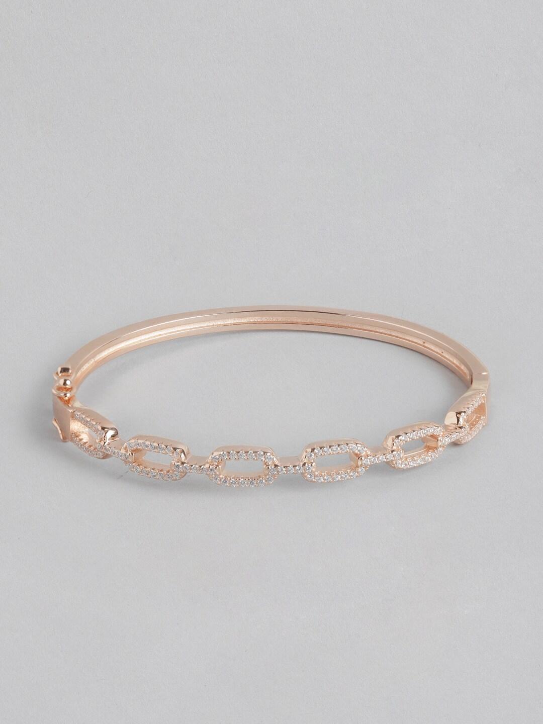 zavya women 925 sterling silver cz-studded rose gold-plated cuff bracelet