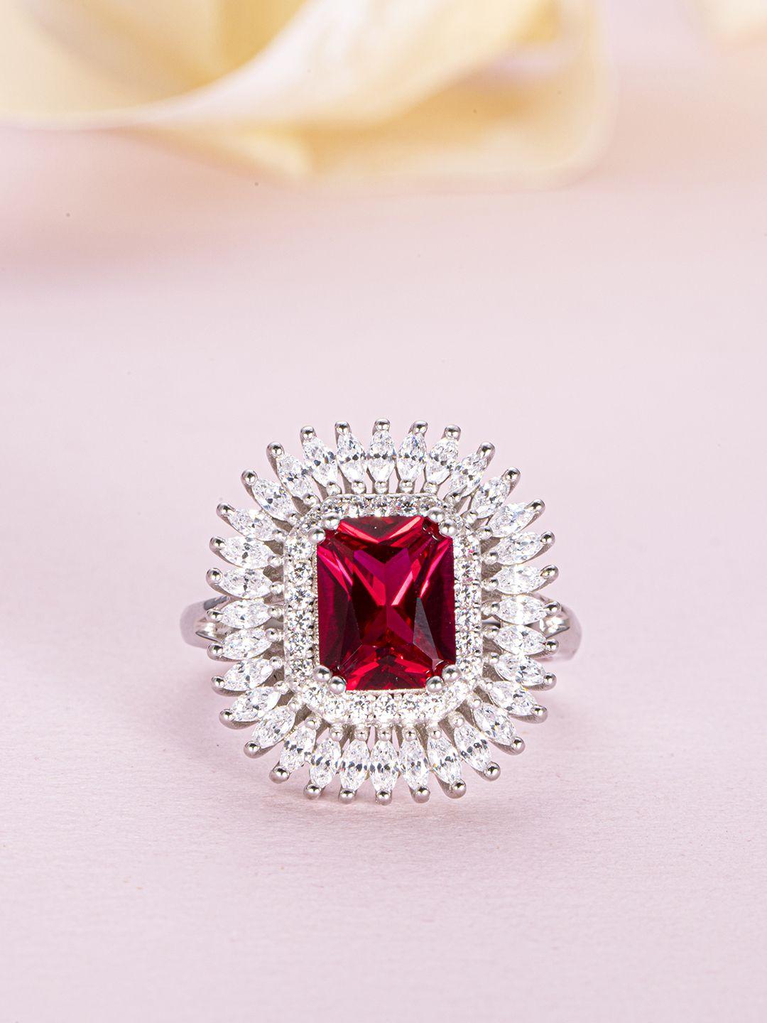 zavya women 925 sterling silver-toned & pink rhodium-plated ring