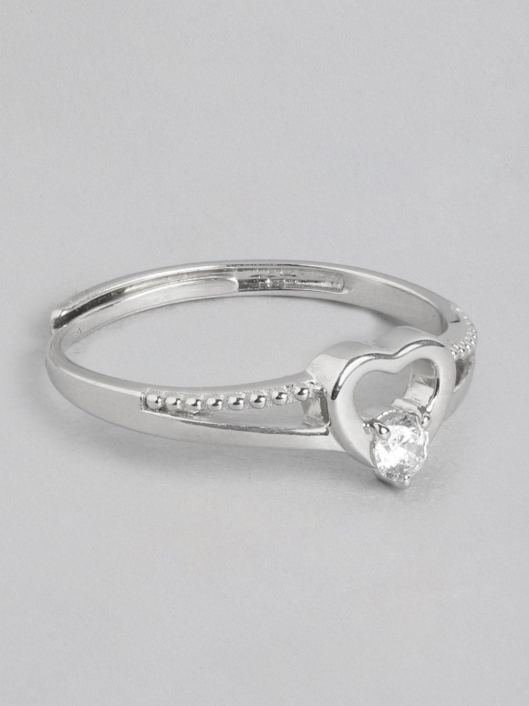zavya women rhodium-plated cz studded sterling silver finger ring