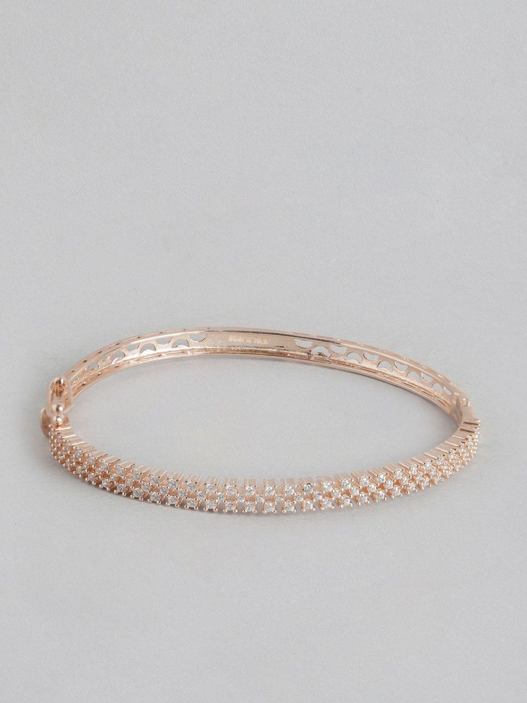 zavya women sterling silver cubic zirconia rose gold-plated cuff bracelet