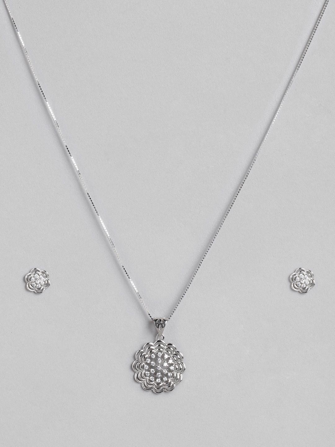 zavya 925 pure silver cz-studded rhodium-plated jewellery set