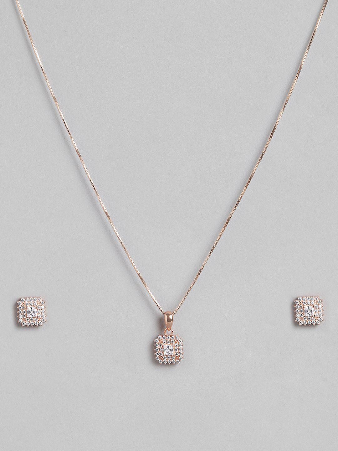 zavya 925 pure silver cz-studded rose gold-plated jewellery set