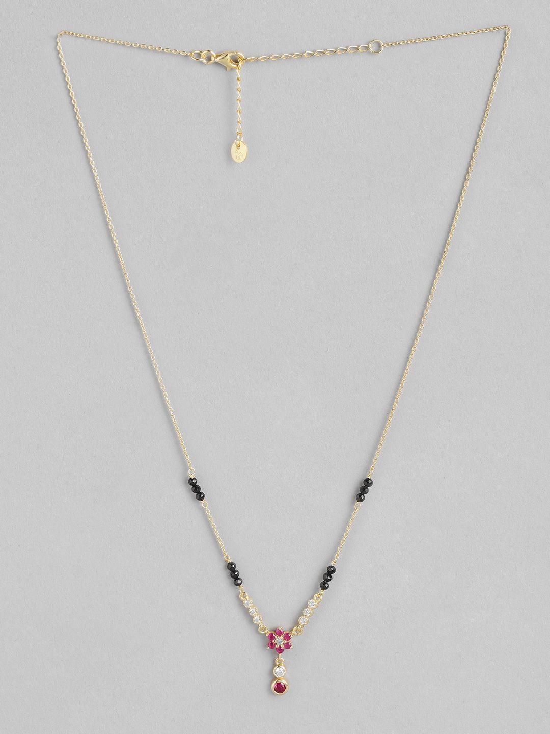 zavya 925 pure sterling silver gold-plated stone-studded & beaded mangalsutra