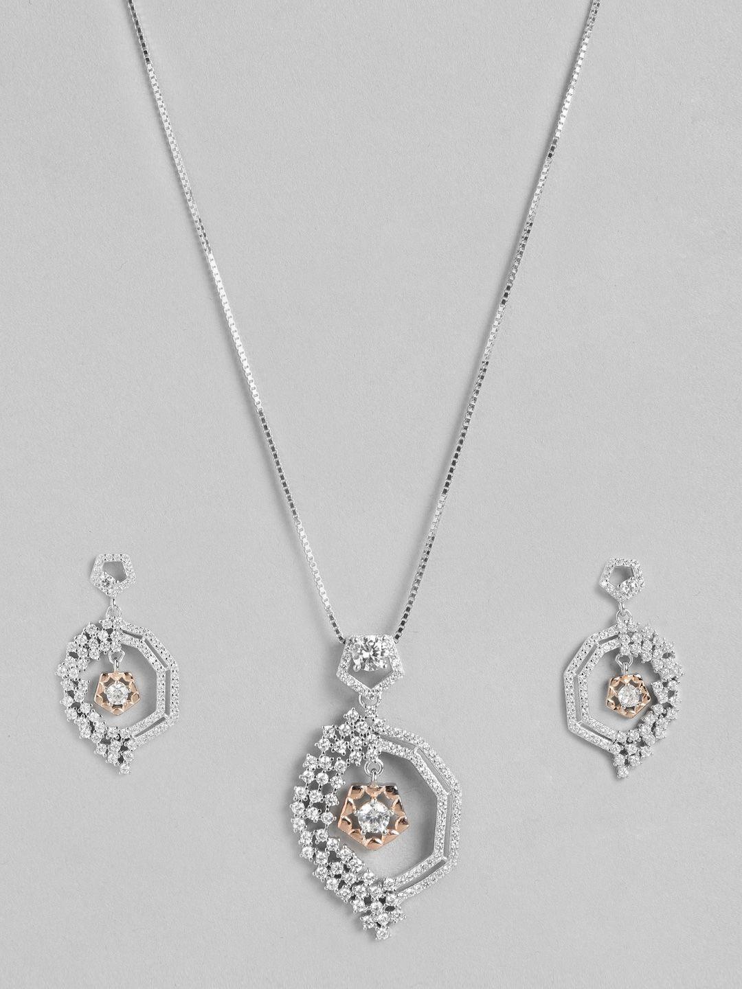 zavya 925 pure sterling silver rhodium-plated cz jewellery set