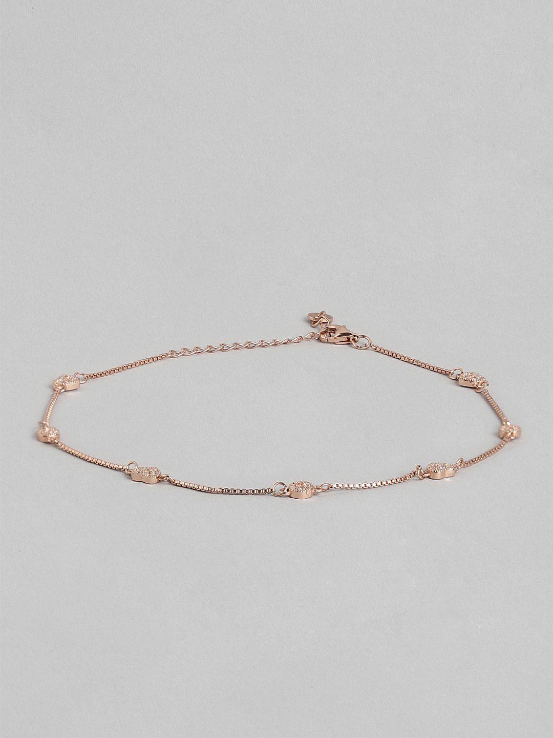 zavya 925 pure sterling silver rose gold-plated artificial stones-studded anklet