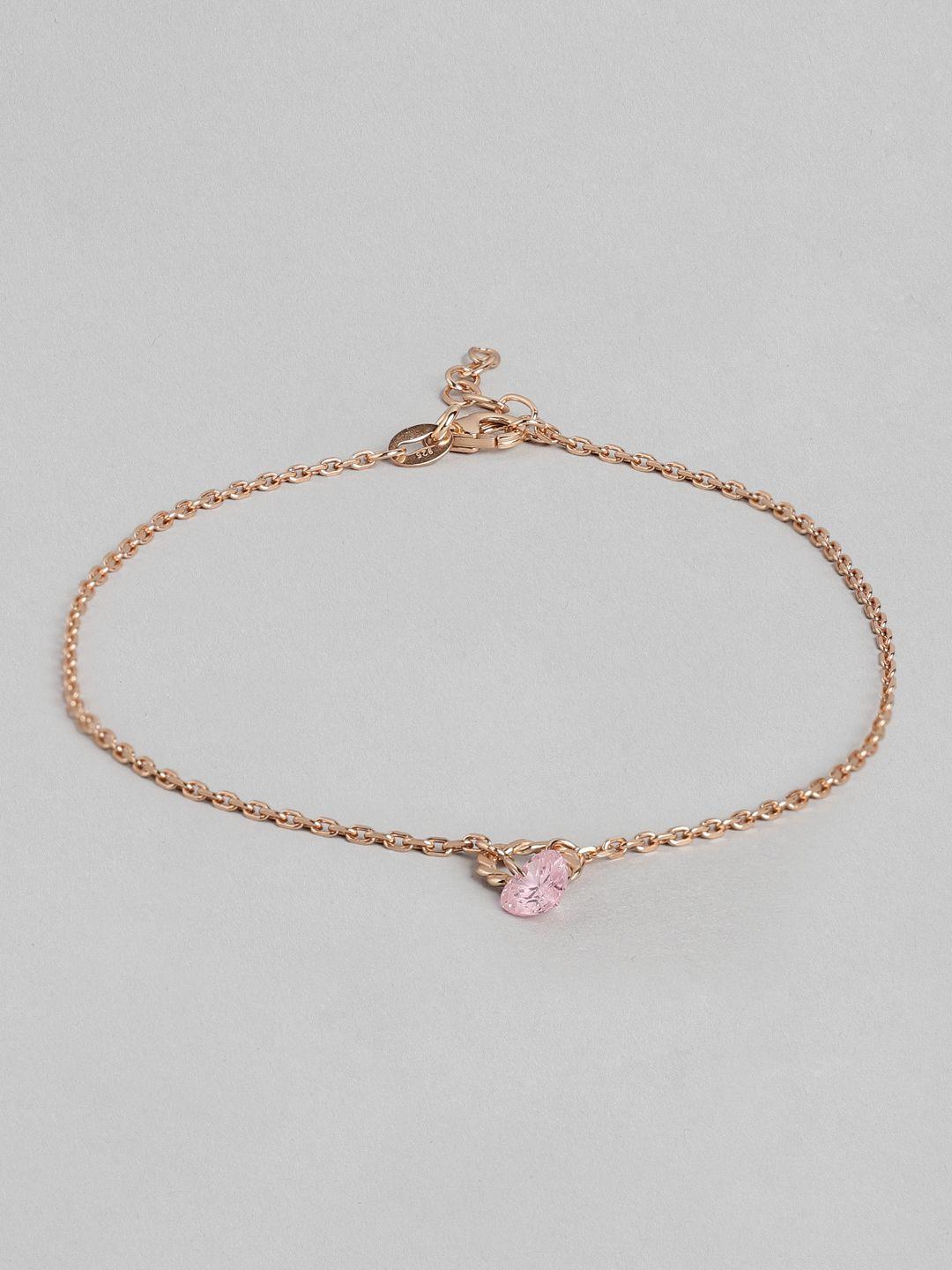 zavya 925 pure sterling silver rose gold-plated artificial stones-studded anklet