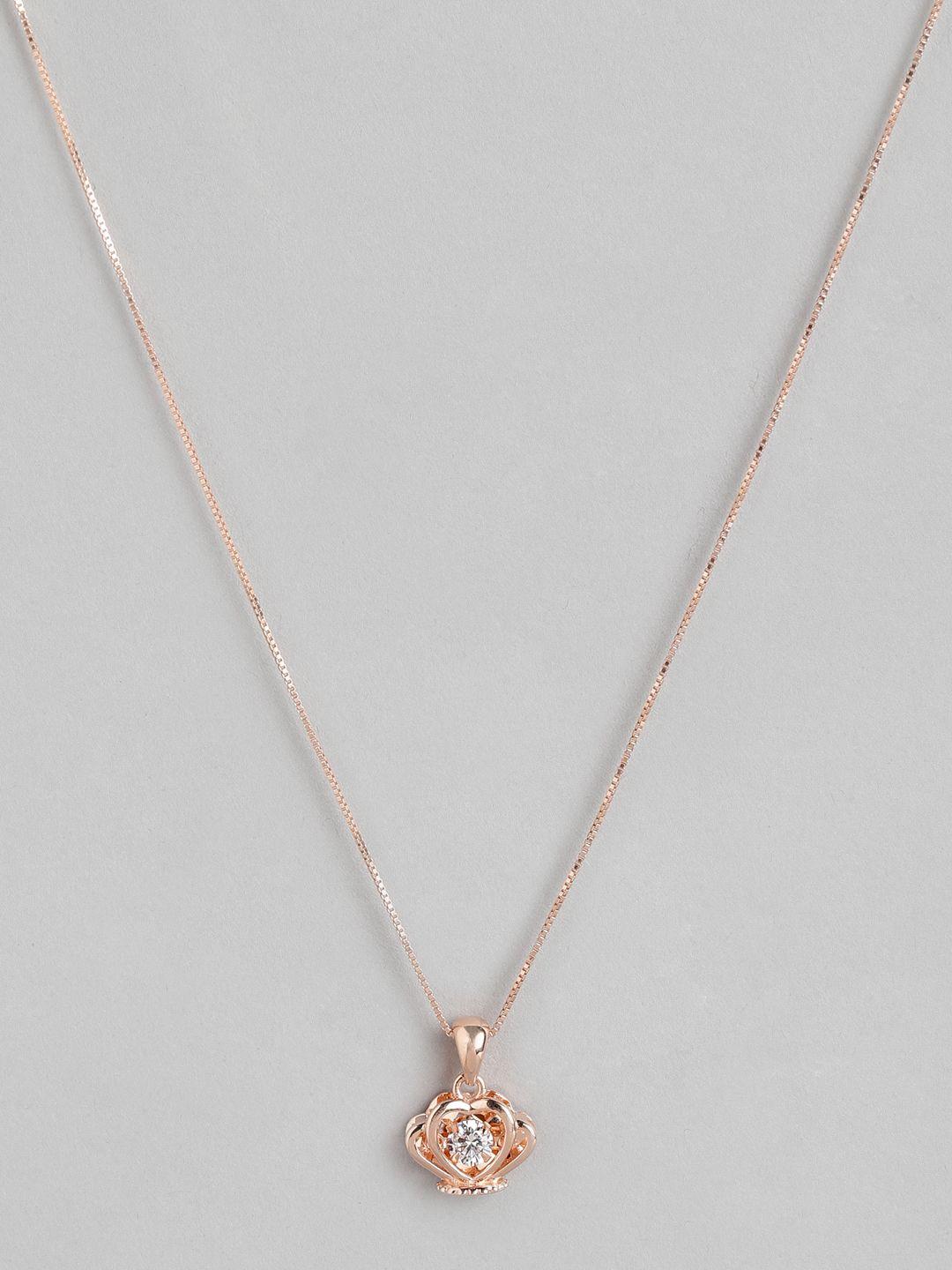zavya 925 pure sterling silver rose gold-plated cz-studded necklace