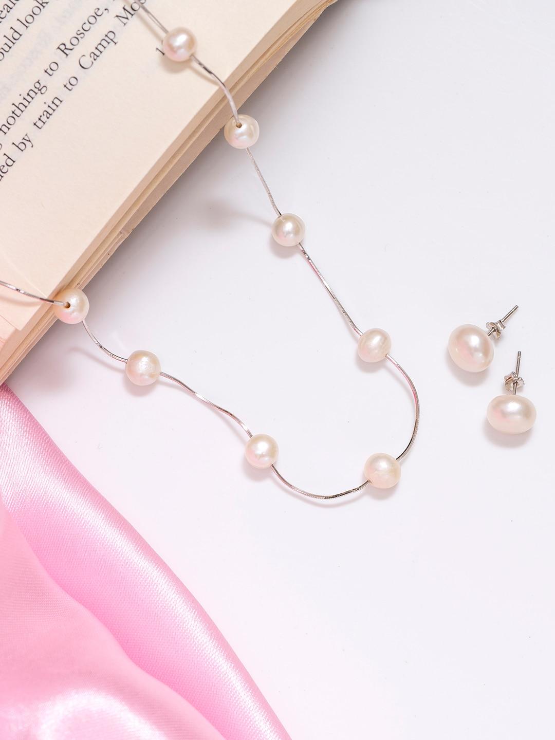 zavya 925 sterling silver & white pearl-beaded jewellery set