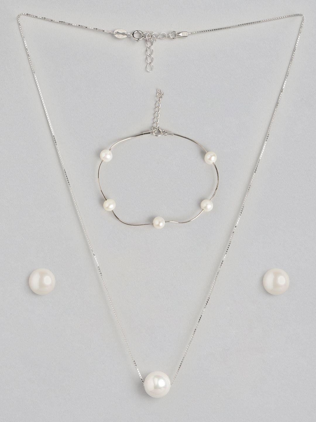 zavya 925 sterling silver rhodium plated pearl jewellery set