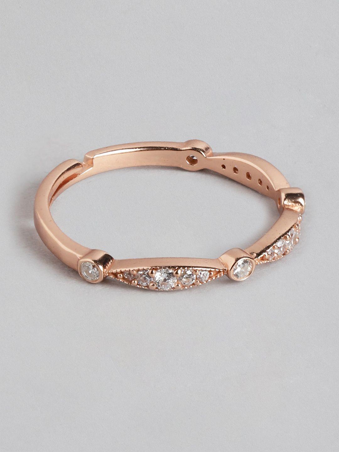 zavya 925 sterling silver rose gold-plated cz studded adjustable finger ring