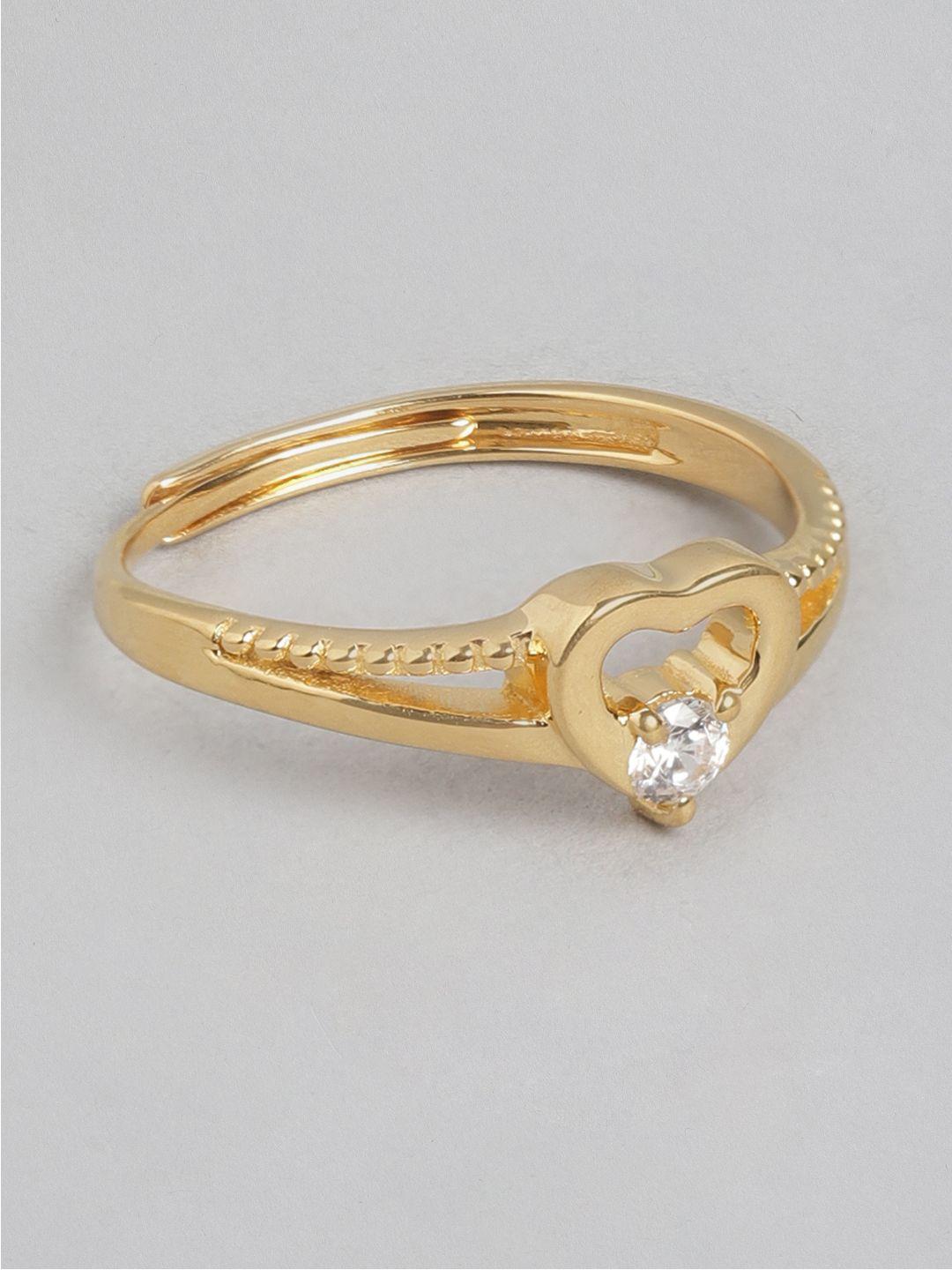 zavya heart shaped 925 pure silver cz gold-plated finger ring
