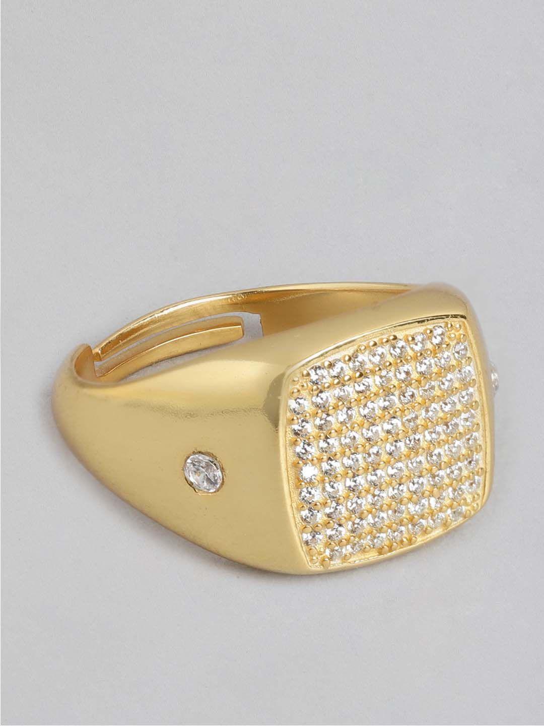 zavya men 92.5 pure sterling silver gold-plated stones studded adjustable finger ring