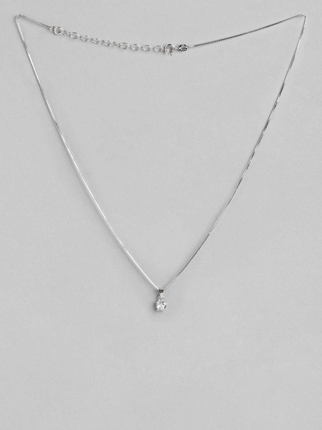 zavya minimal solitaire 925 sterling silver rhodium-plated necklace