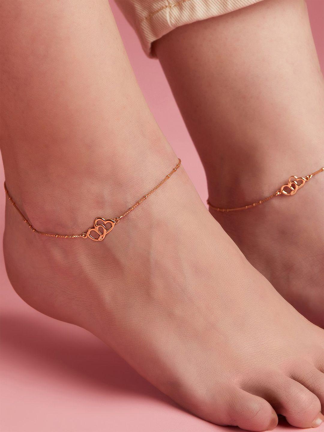 zavya pair of embellished rose-gold plated anklet