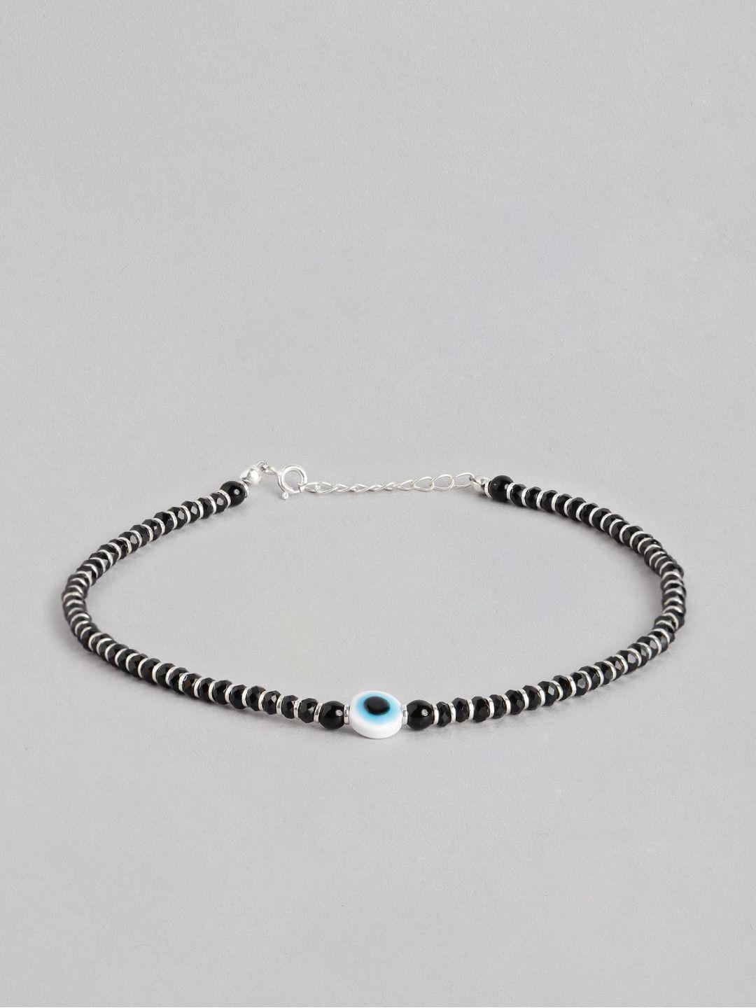 zavya rhodium-plated evil-eye beads anklet